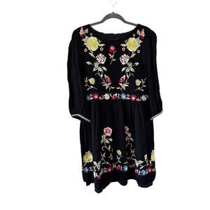 French Connection Saya Embroidered Crepe Flare Dress Women’s Black Size 10